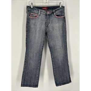 SouthPole Jeans Sz 7 30x26 Blue Denim Y2K Capri Ankle Stretch‎ Pink Sequin